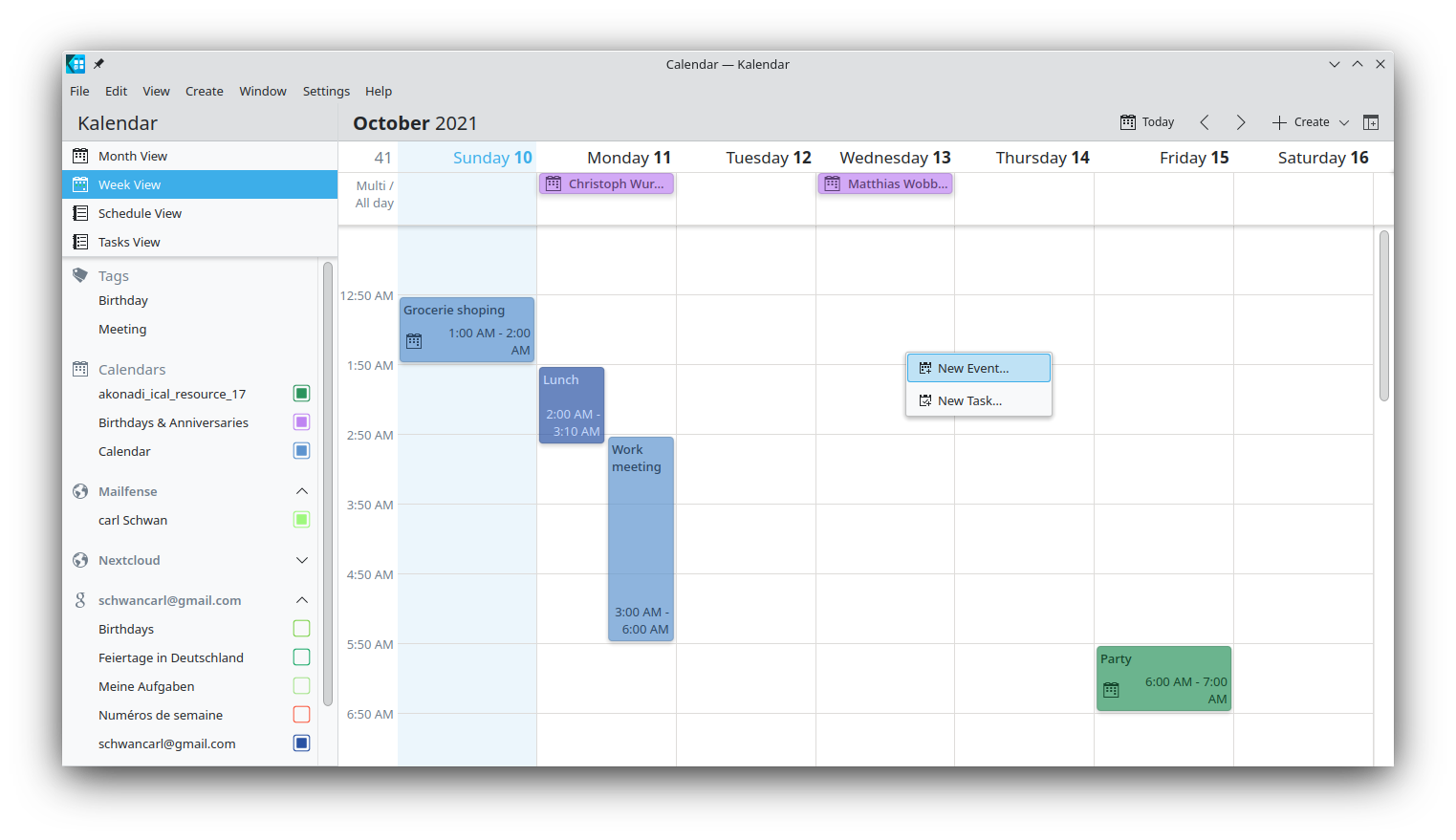 Week view in Kalendar 